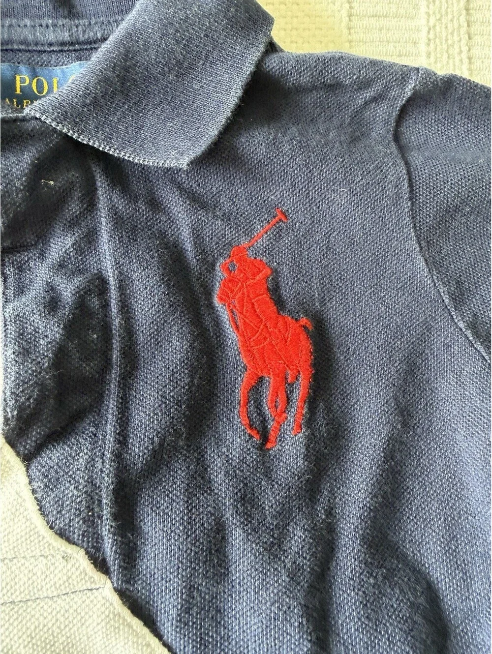Polo Ralph Lauren Toddler Boys 3T Big Pony Sash Polo Shirt Navy Blue/White EUC